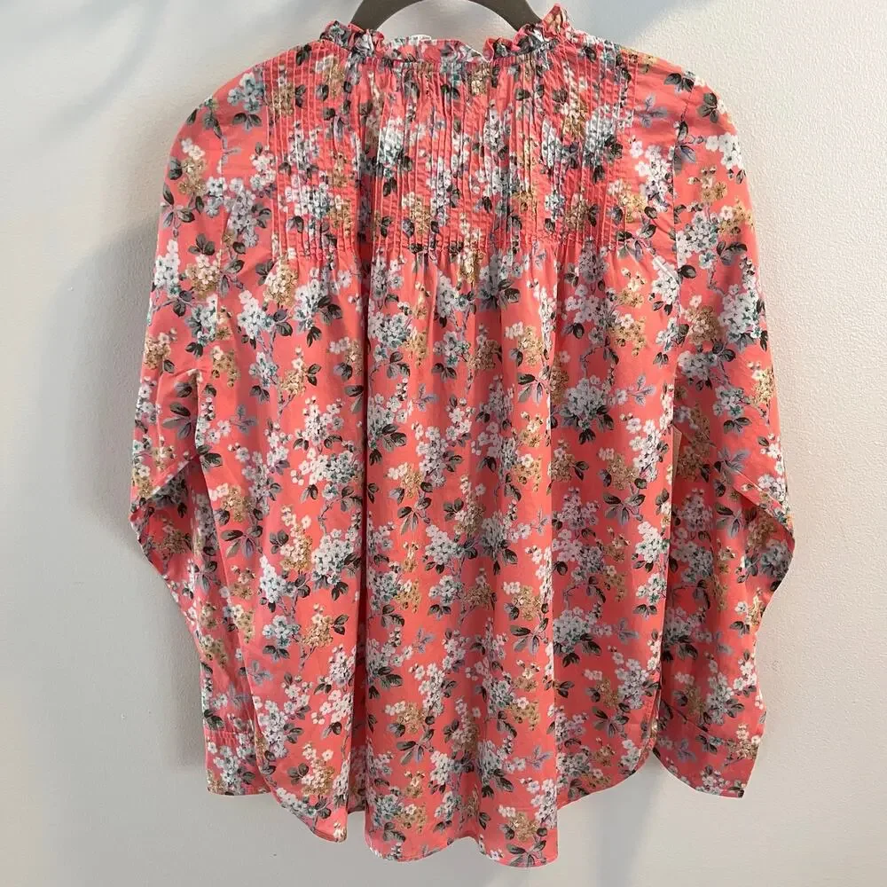 J.Crew Liberty Fabric Coral Josephine Floral Ruffle Popover Shirt Size 4